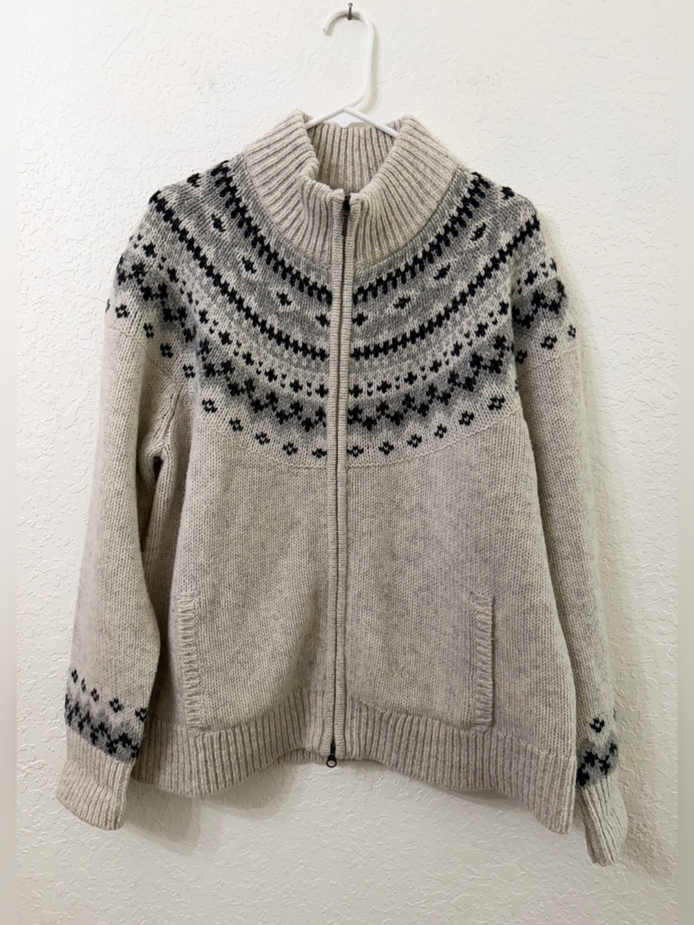 L.L. Bean Lambswool Fair Isle Full-Zip Cardigan Sweater Size XL